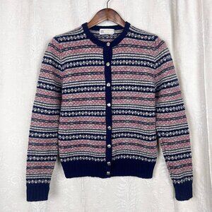 Shetland wool vintage knit cardigan sweater fair isle stripe preppy cottagecore